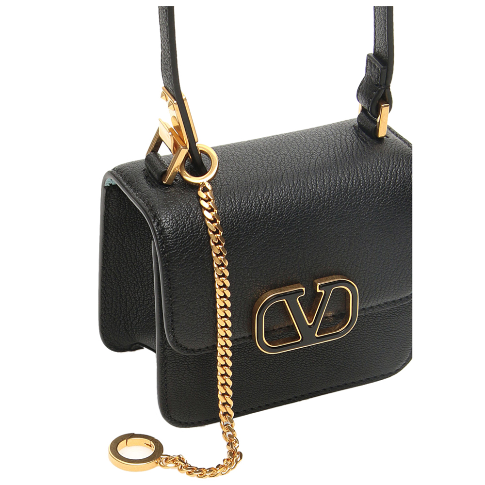 

Valentino Black Leather V Sling Micro Shoulder Bag