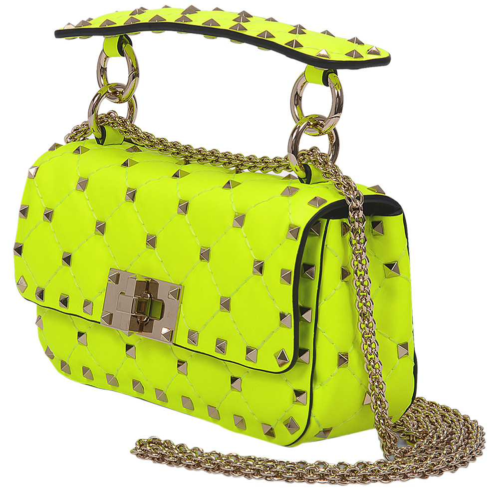 

Valentino Garavani Flu Yellow Leather Rockstud Spike Mini Shoulder Bag