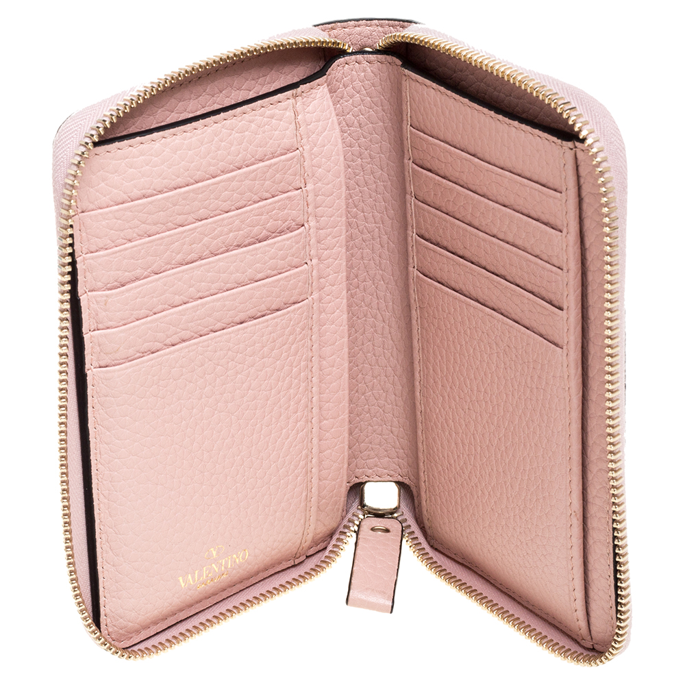 

Valentino Blush Pink Leather Rockstud Zip Around Wallet