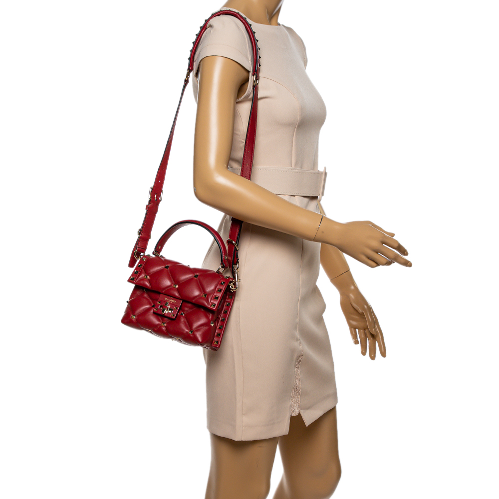

Valentino Red Quilted Leather Mini Candystud Top Handle Bag