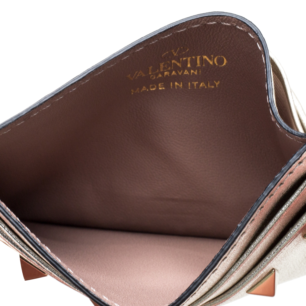 

Valentino Gold Leather Rockstud Card Holder