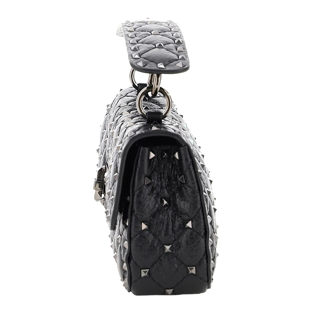 

Valentino Garavani Black Leather Rockstud Spike Clutch on Chain Bag
