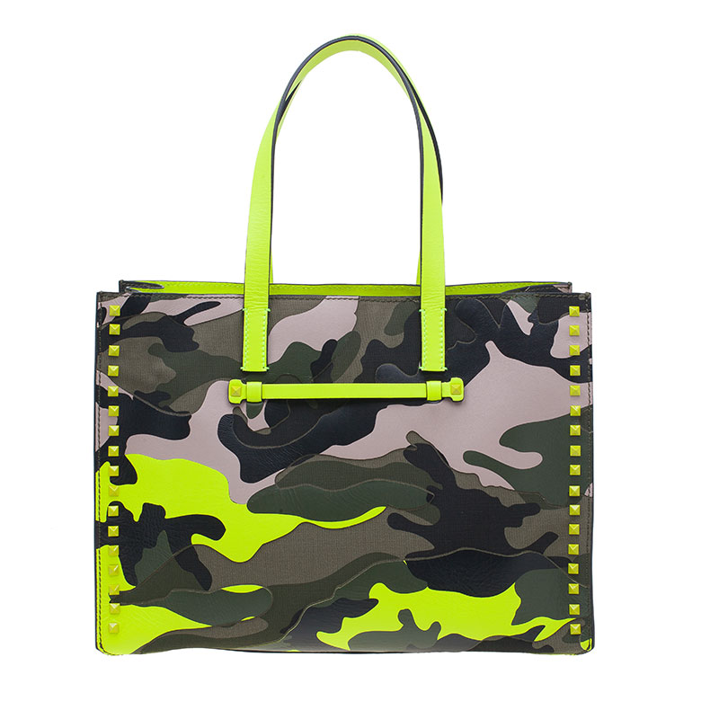 Valentino Camouflage Leather Canvas Limited Edition Rock Stud Tote