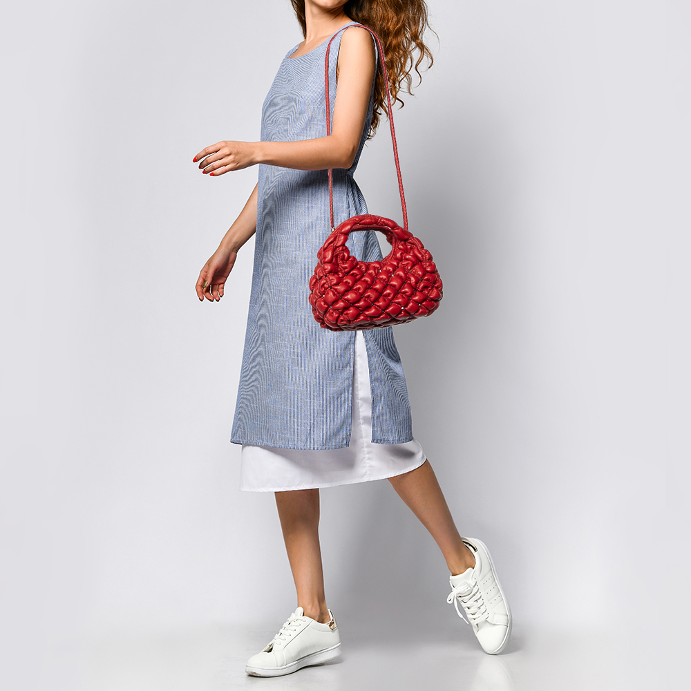 

Valentino Red Rhombus Pattern Leather Small Spikeme Hobo