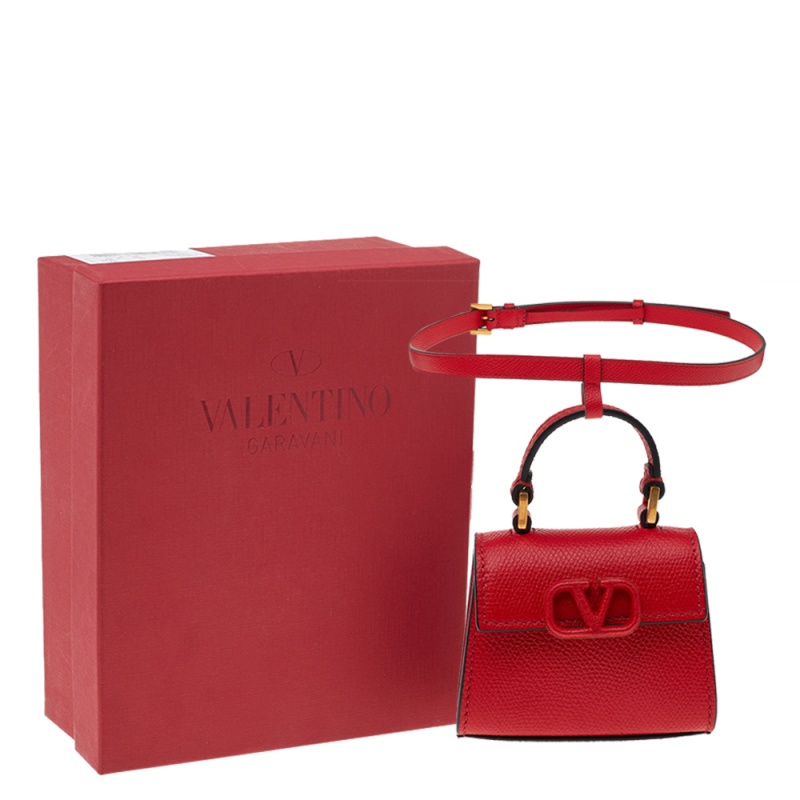 

Valentino Red Grained Leather Mini VLogo Signature Belt Bag