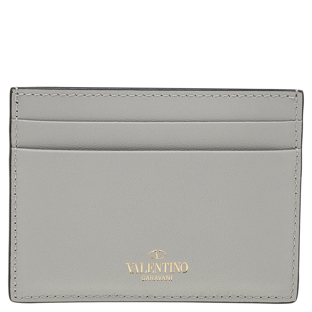 

Valentino Light Grey Leather Rockstud Card Holder