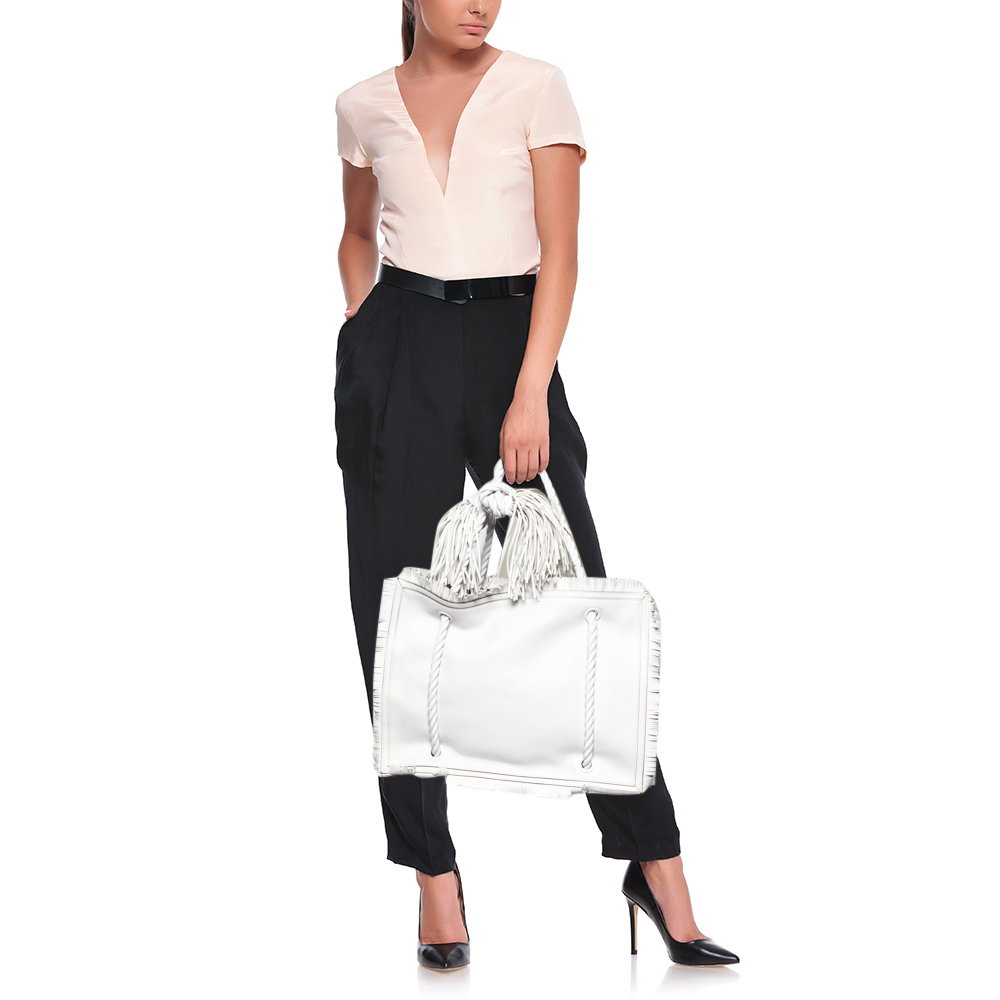 

Valentino White Leather The Rope Tote