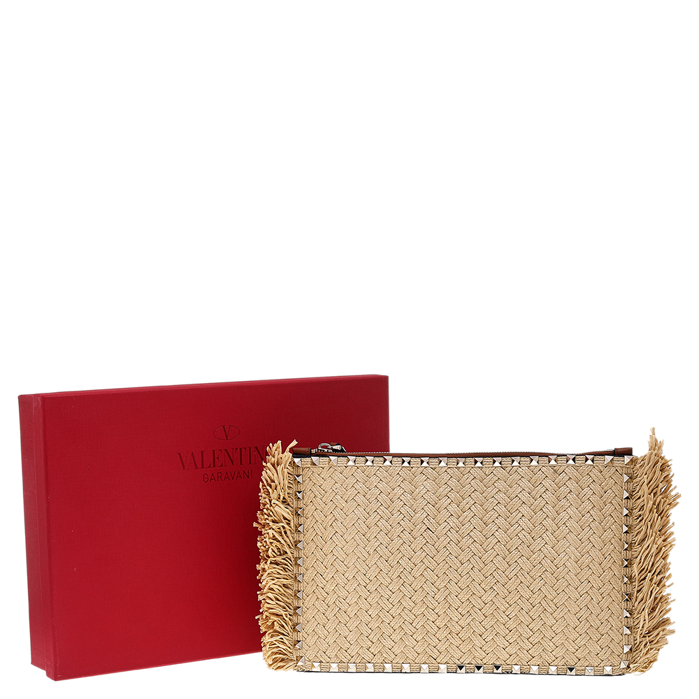 

Valentino Beige Straw Rockstud Pouch