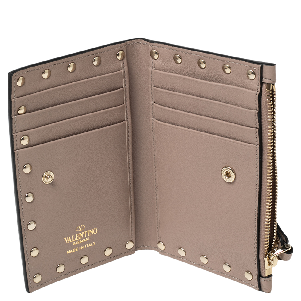 

Valentino Dusty Pink Leather Rockstud Bifold Card Holder