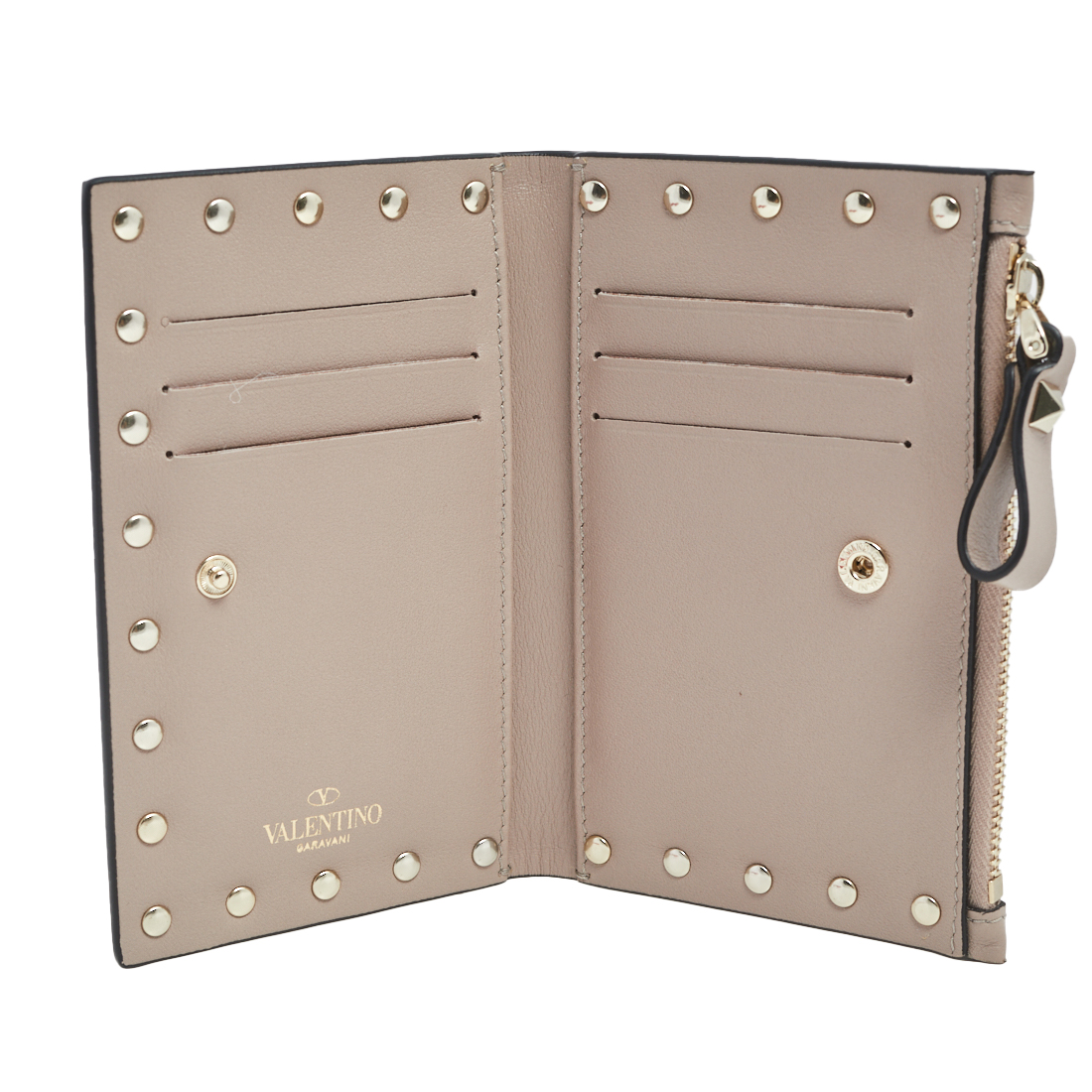 

Valentino Beige Leather Rockstud Bifold Card Holder