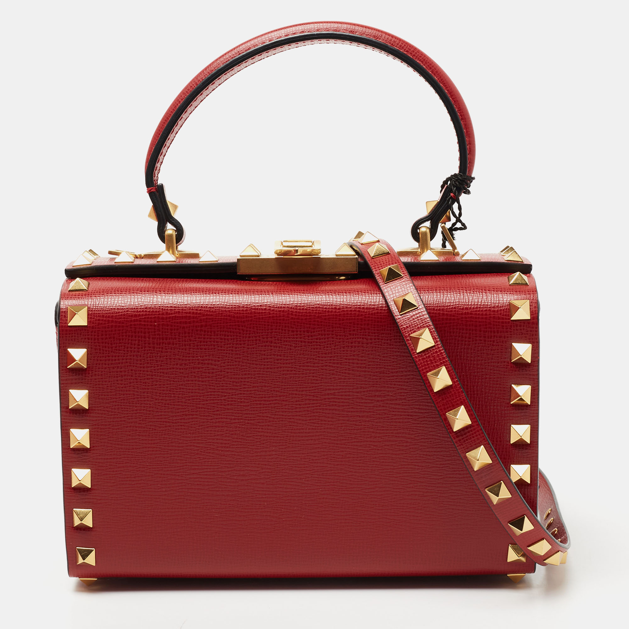 Valentino Red Leather Rockstud Top Handle Bag Valentino The Luxury Closet