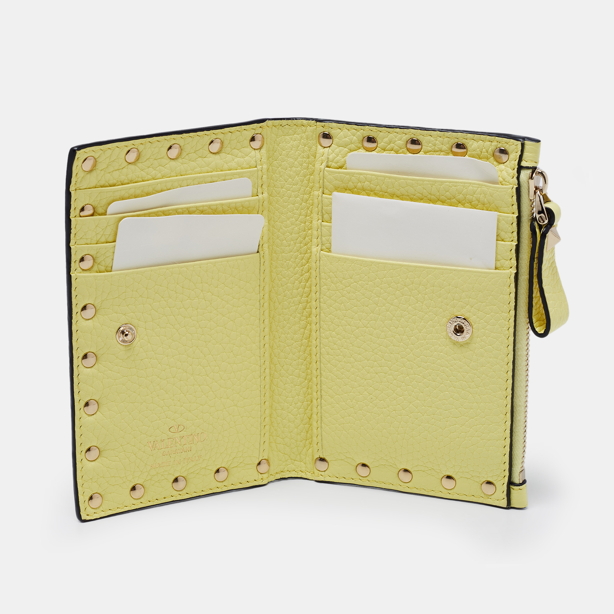 

Valentino Lime Sorbet Leather Rockstud Zip Card Case, Yellow