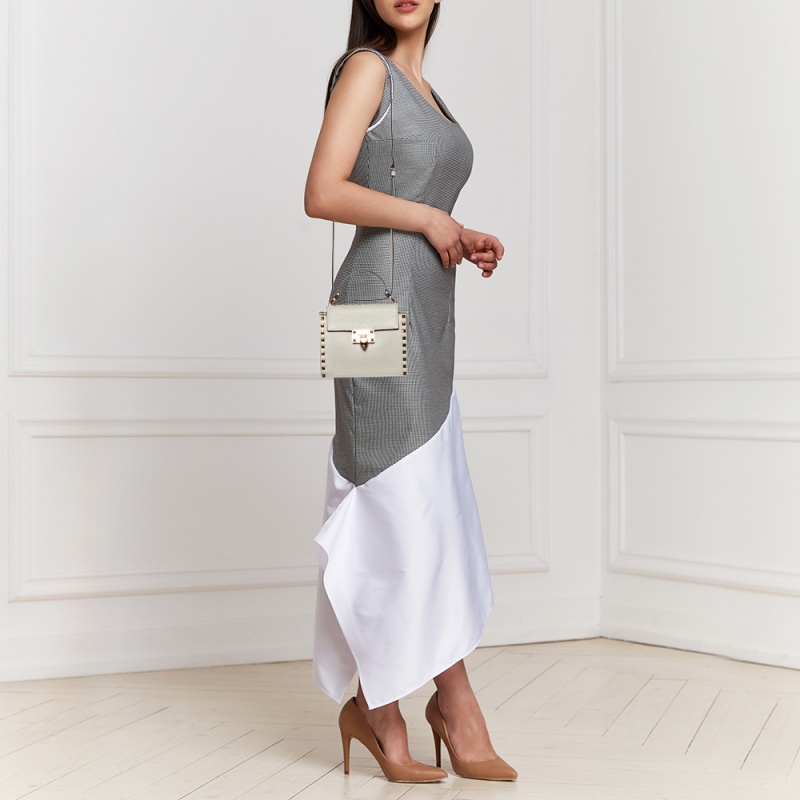 

Valentino Grey Leather Small Rockstud Top Handle Bag
