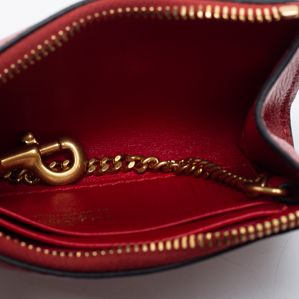 

Valentino Red Saffiano Leather Rockstud Twist Lock Zip Wallet
