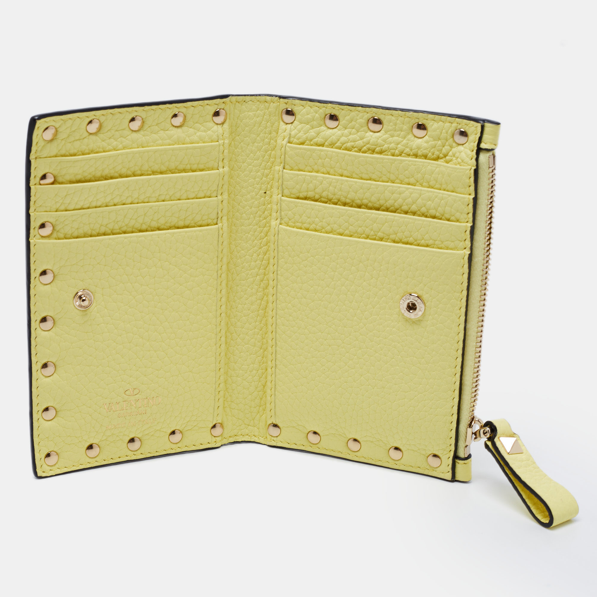 

Valentino Yellow Leather Rockstud Zip Card Case