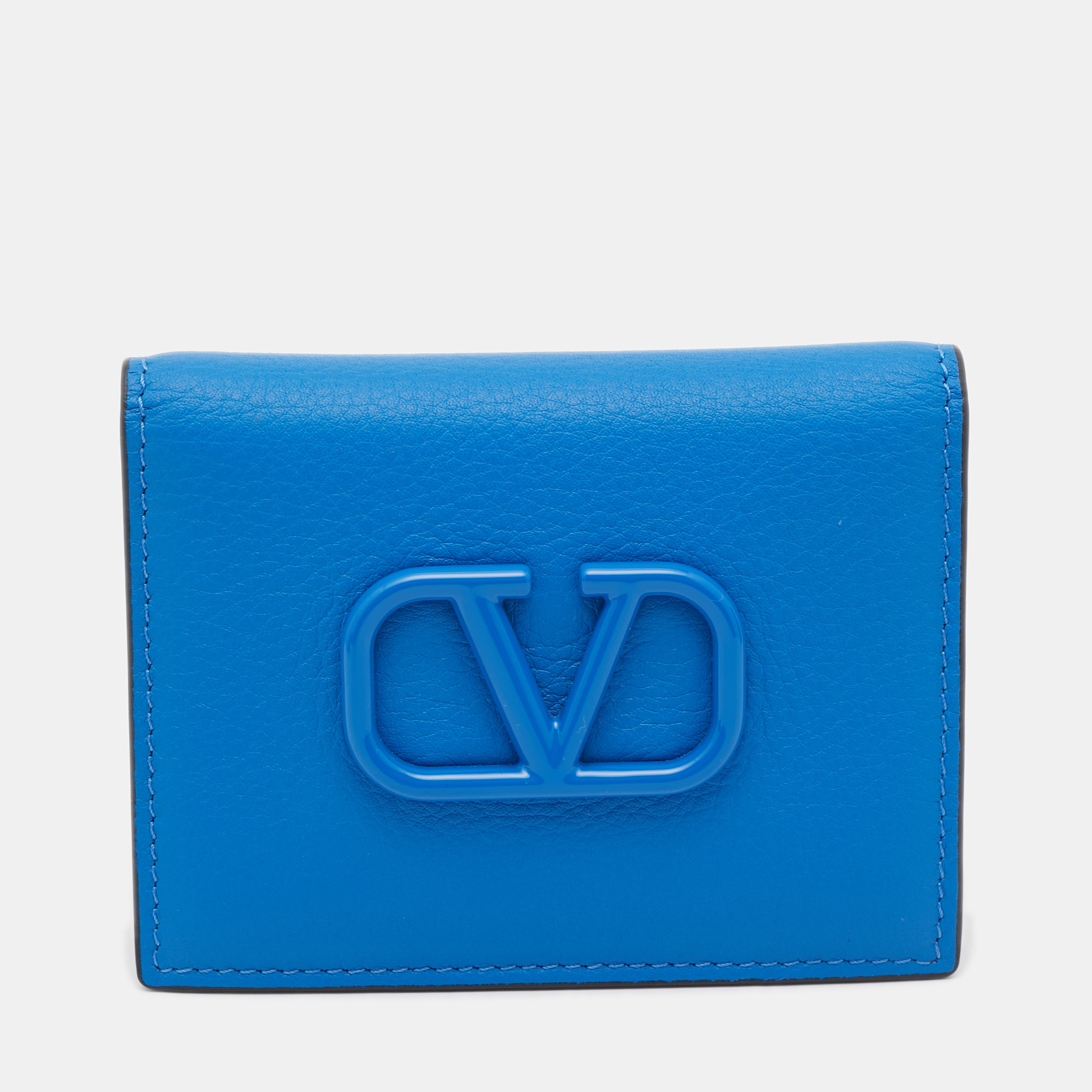 Pre-owned Valentino Garavani Blue Leather Vlogo Card Case