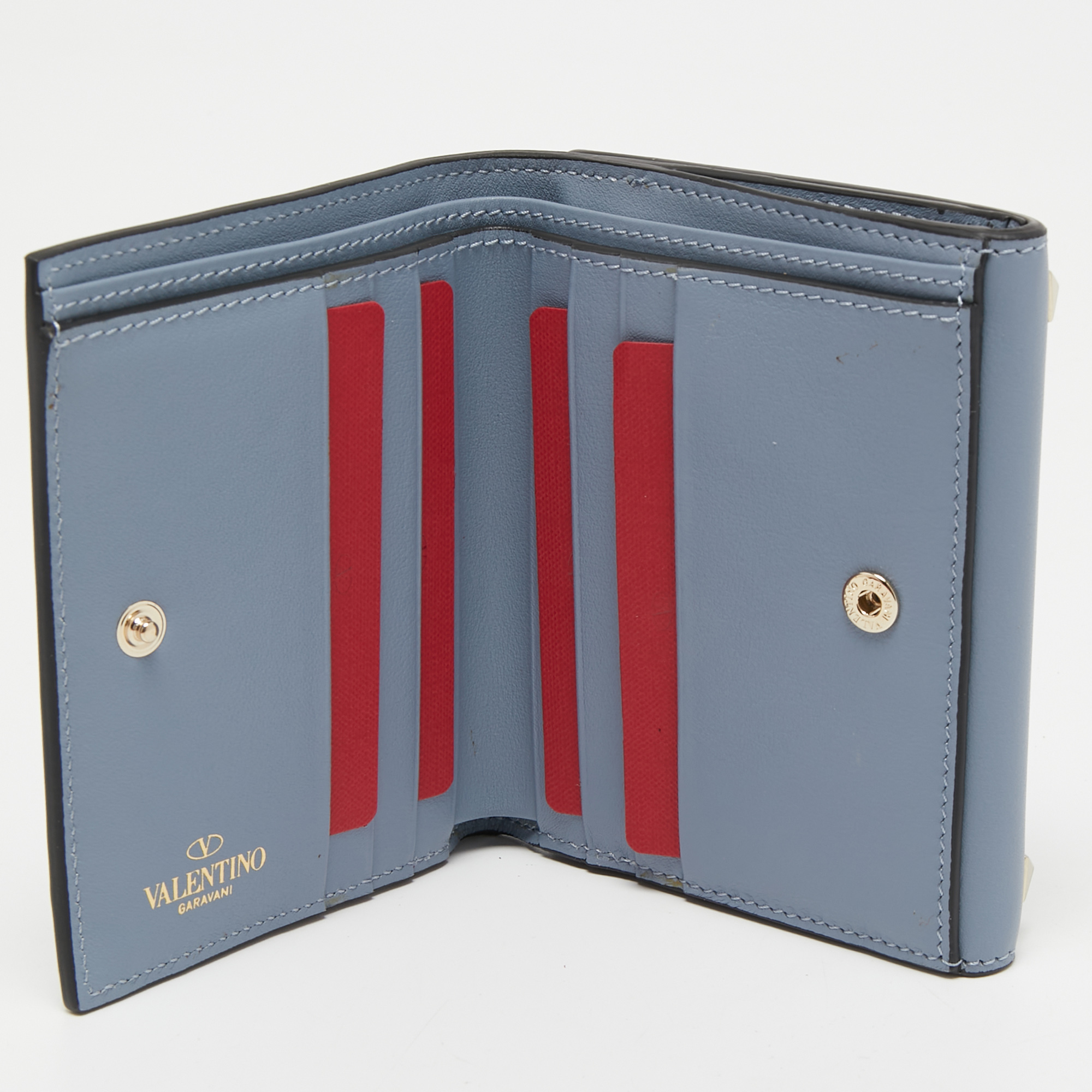 

Valentino Light Blue Leather Rockstud Trifold Wallet