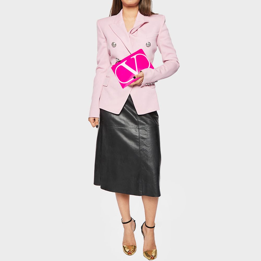 

Valentino Neon Pink Leather VLogo Flat Pouch