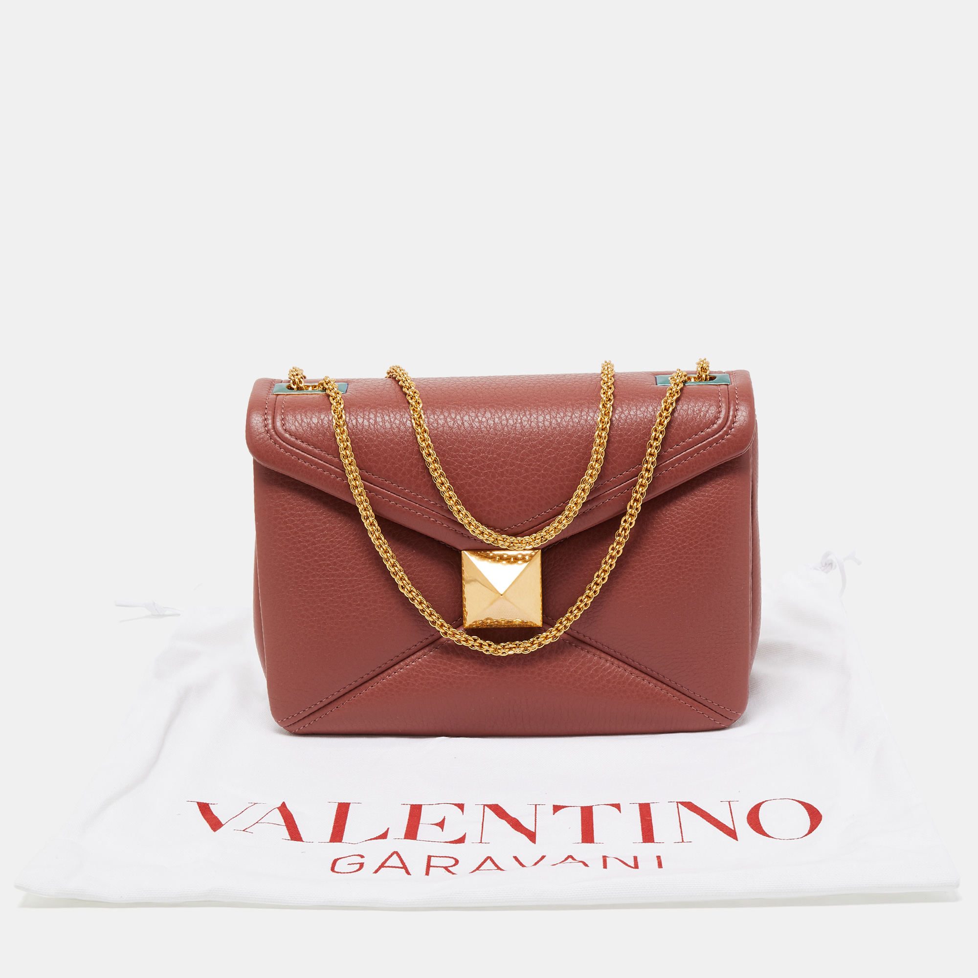 

Valentino Amaranth Red Leather  One Stud Chain Shoulder Bag