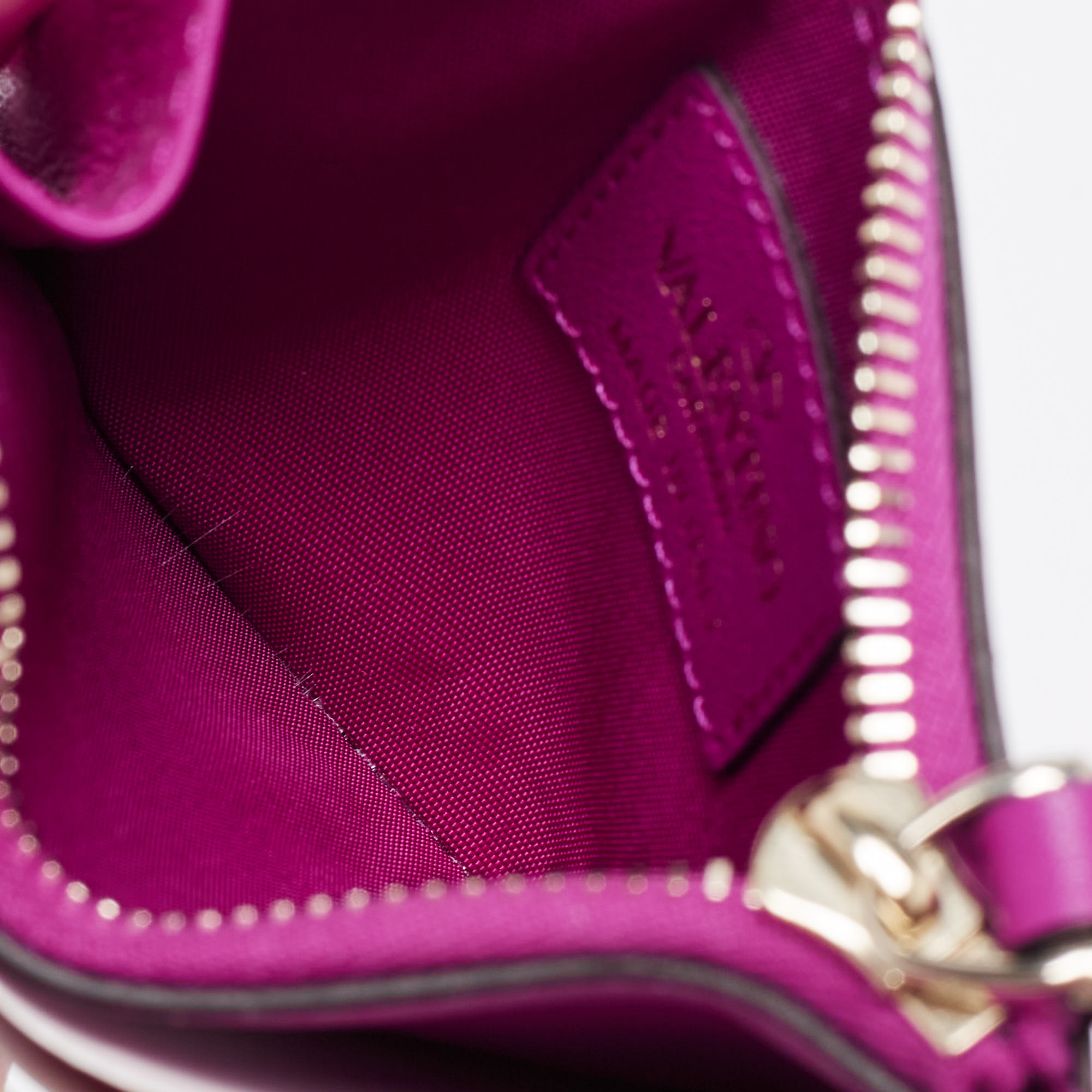 

Valentino Magenta Leather Rockstud Zip Card Holder, Purple