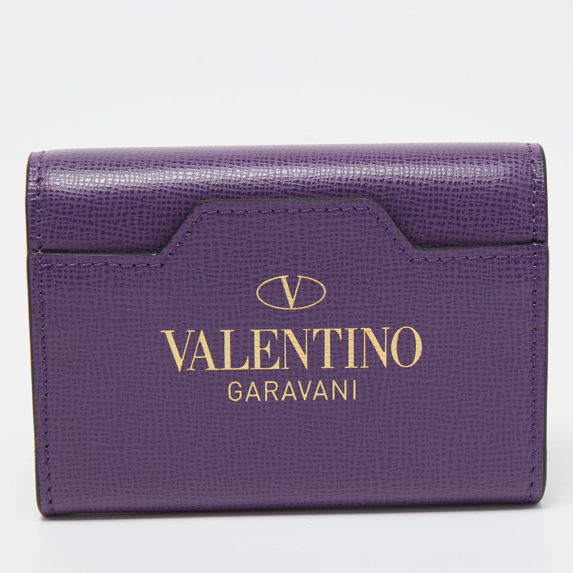 

Valentino Purple/Red Leather Rockstud Flap Card Holder