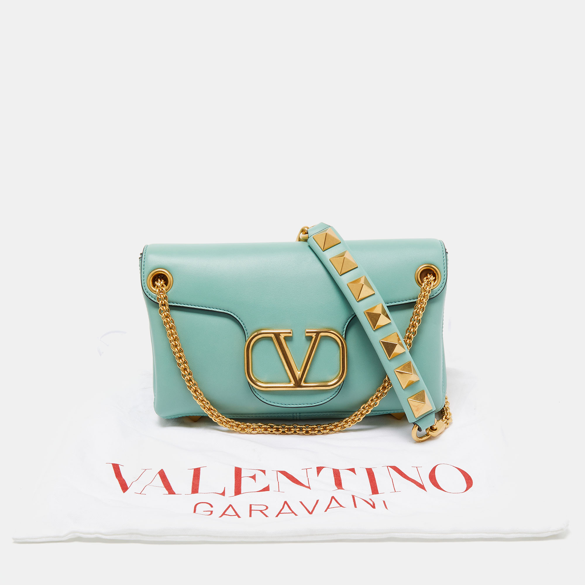 

Valentino Mint Green Leather Stud Sign Shoulder Bag