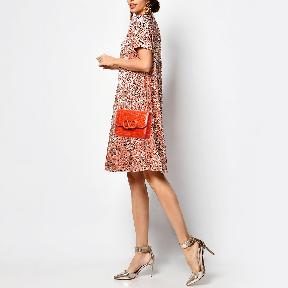 

Valentino Orange Shine Alligator  VSling Shoulder Bag