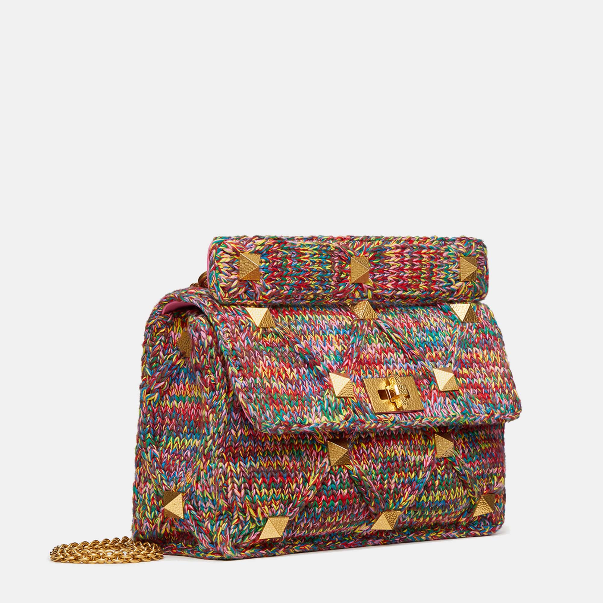 

Valentino Multicolor Fabric Knitted Large Roman Stud Shoulder Bag