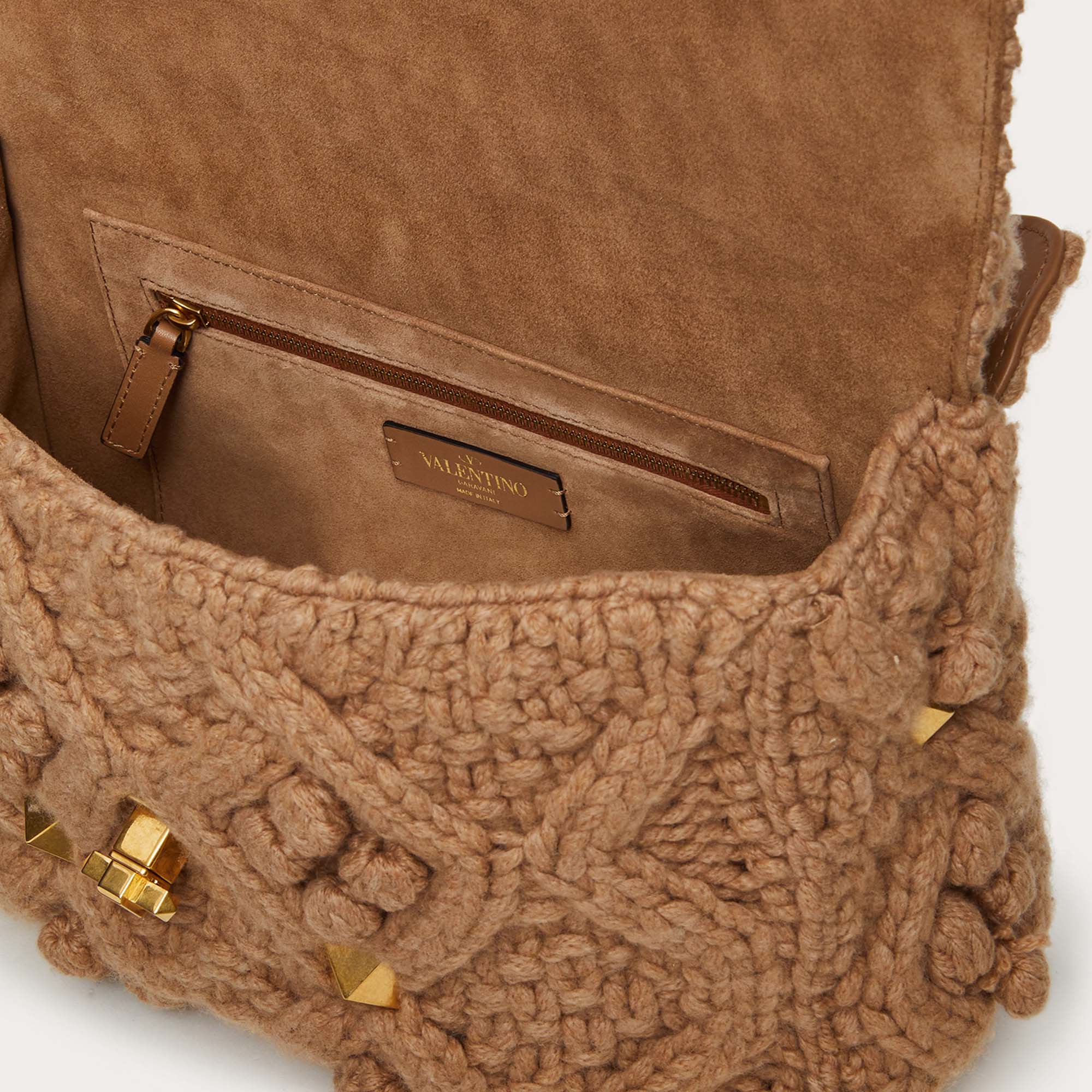 

Valentino Brown Fabric Knitted Large Roman Stud Shoulder Bag