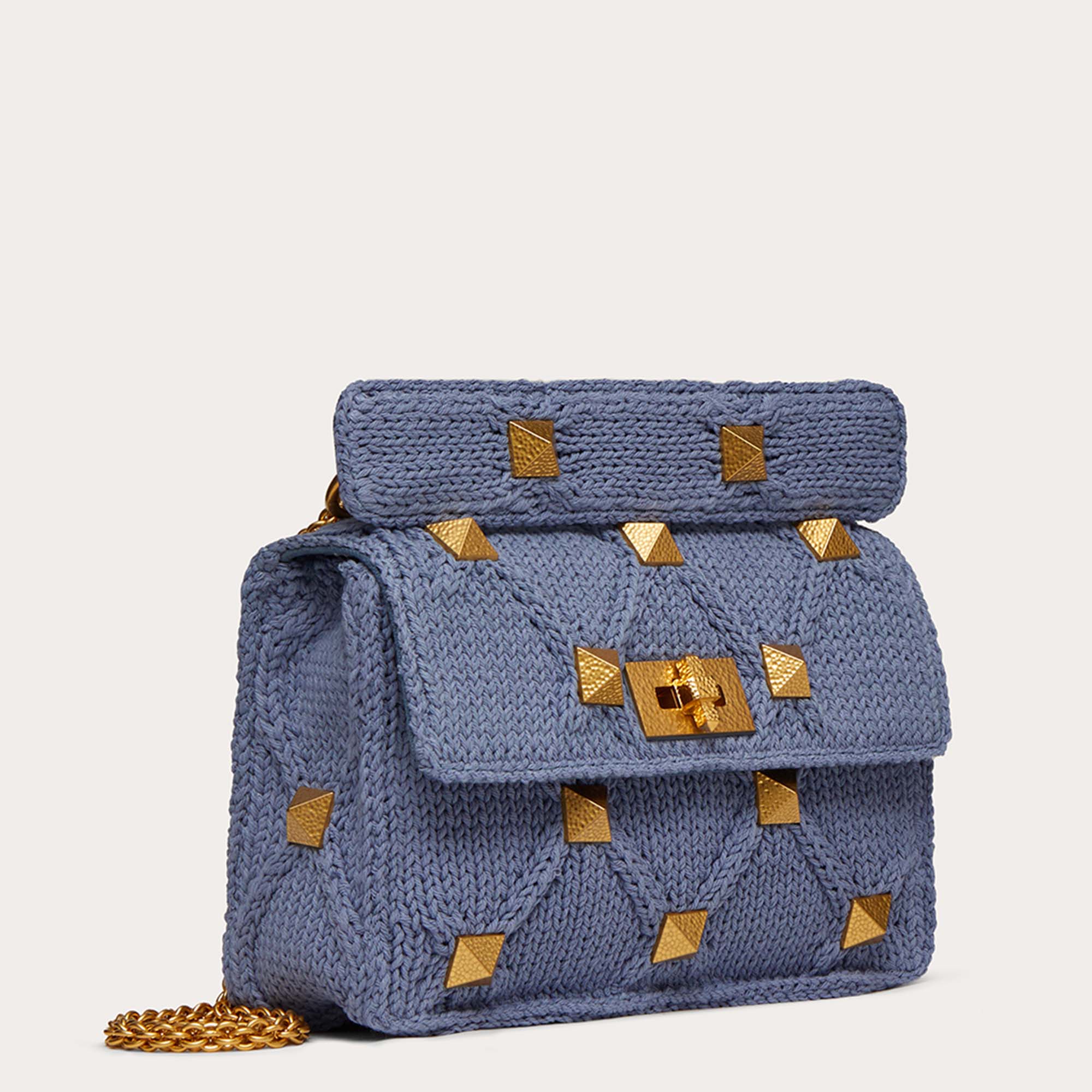 

Valentino Blue Lurex Knit Fabric Roman Stud Shoulder Bag