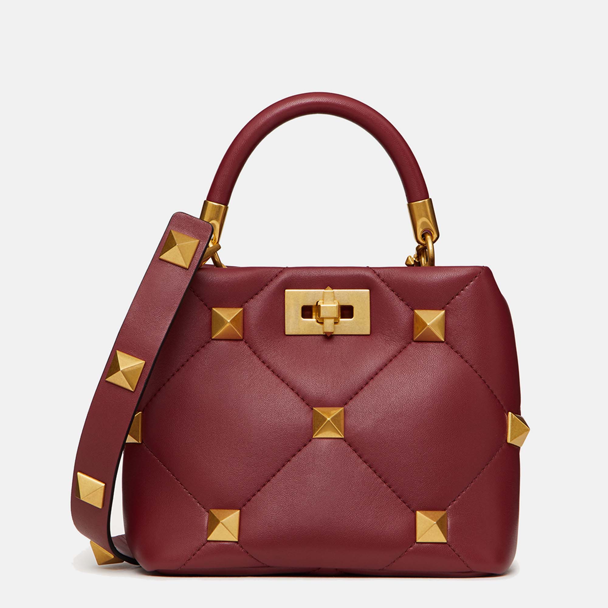 مملوكة مسبقًا Valentino Red Quilted Leather Roman Stud Top Handle Bag