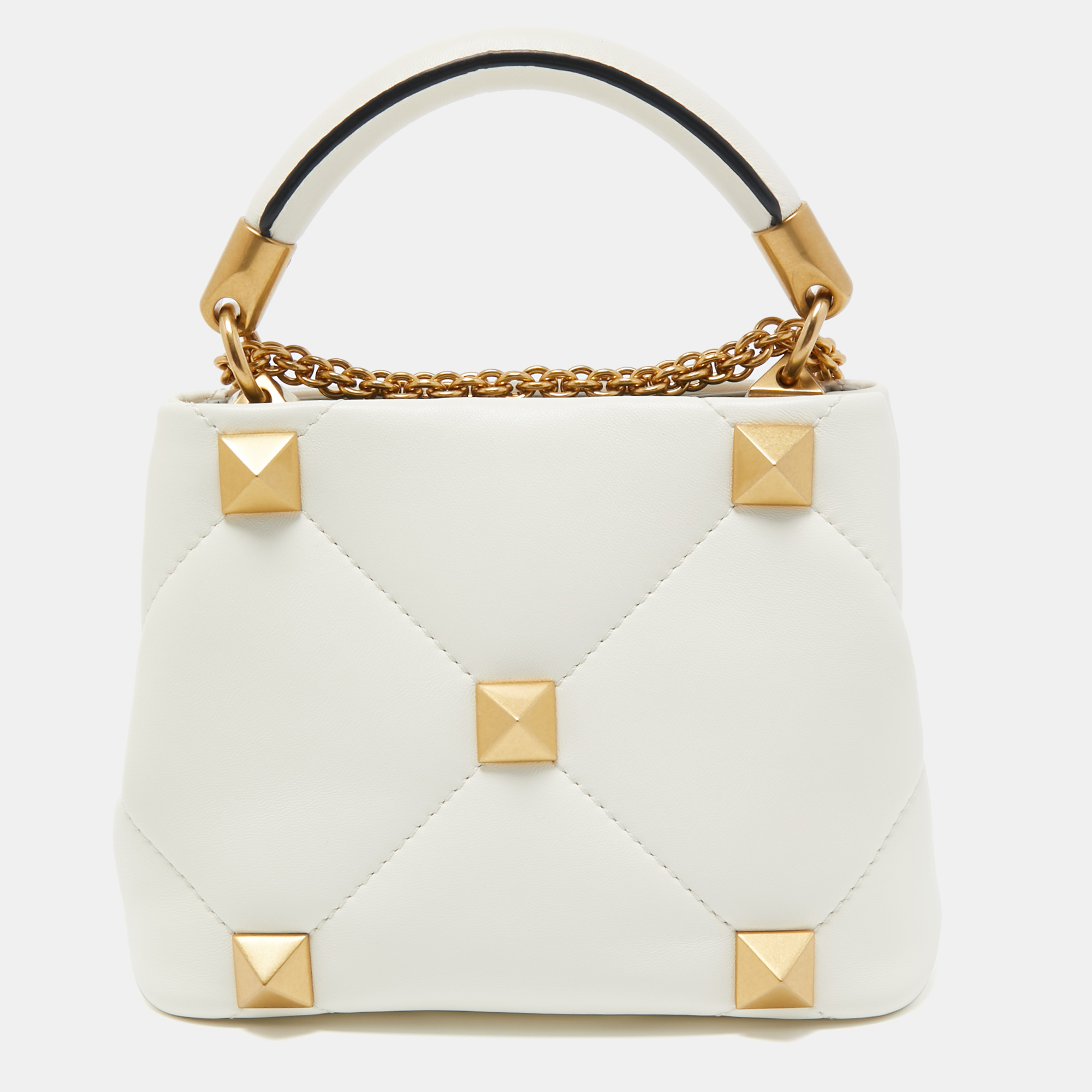 

Valentino Cream Quilted Leather Roman Stud Top Handle Bag