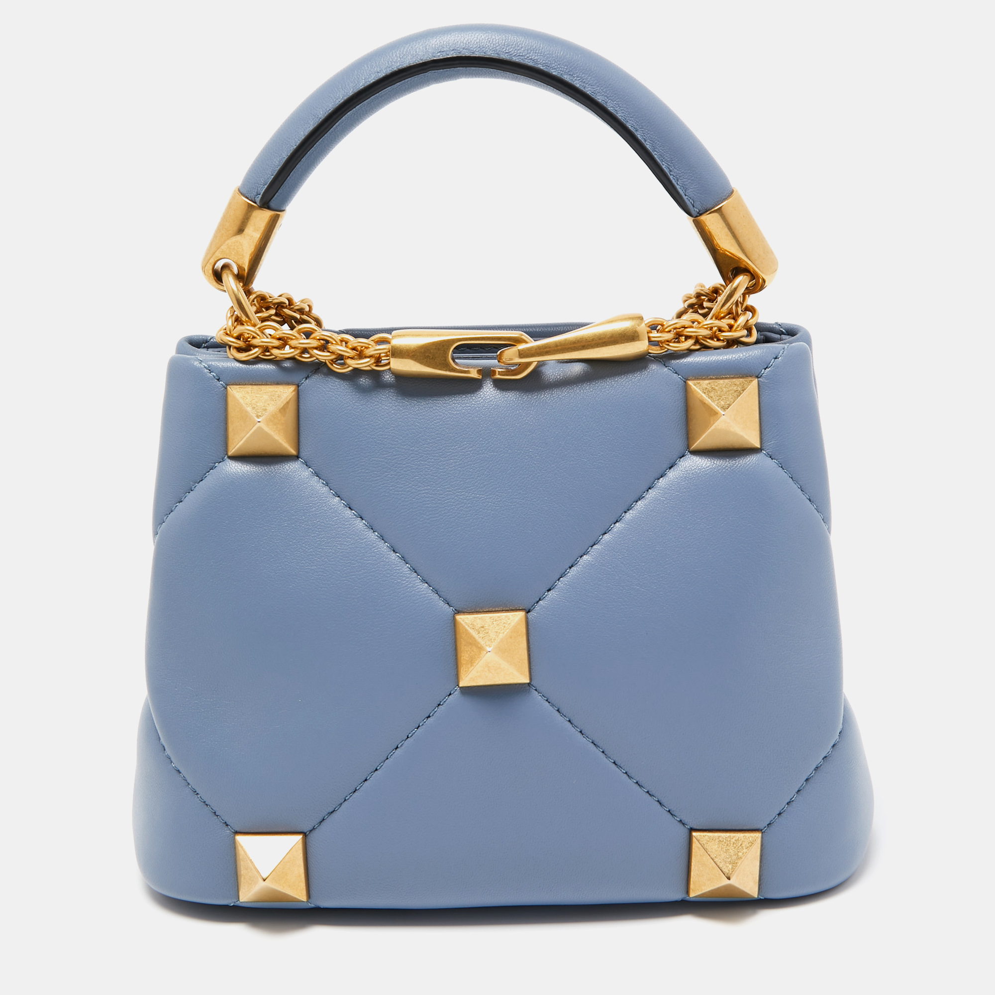 

Valentino Blue Quilted Leather Roman Stud Top Handle Bag