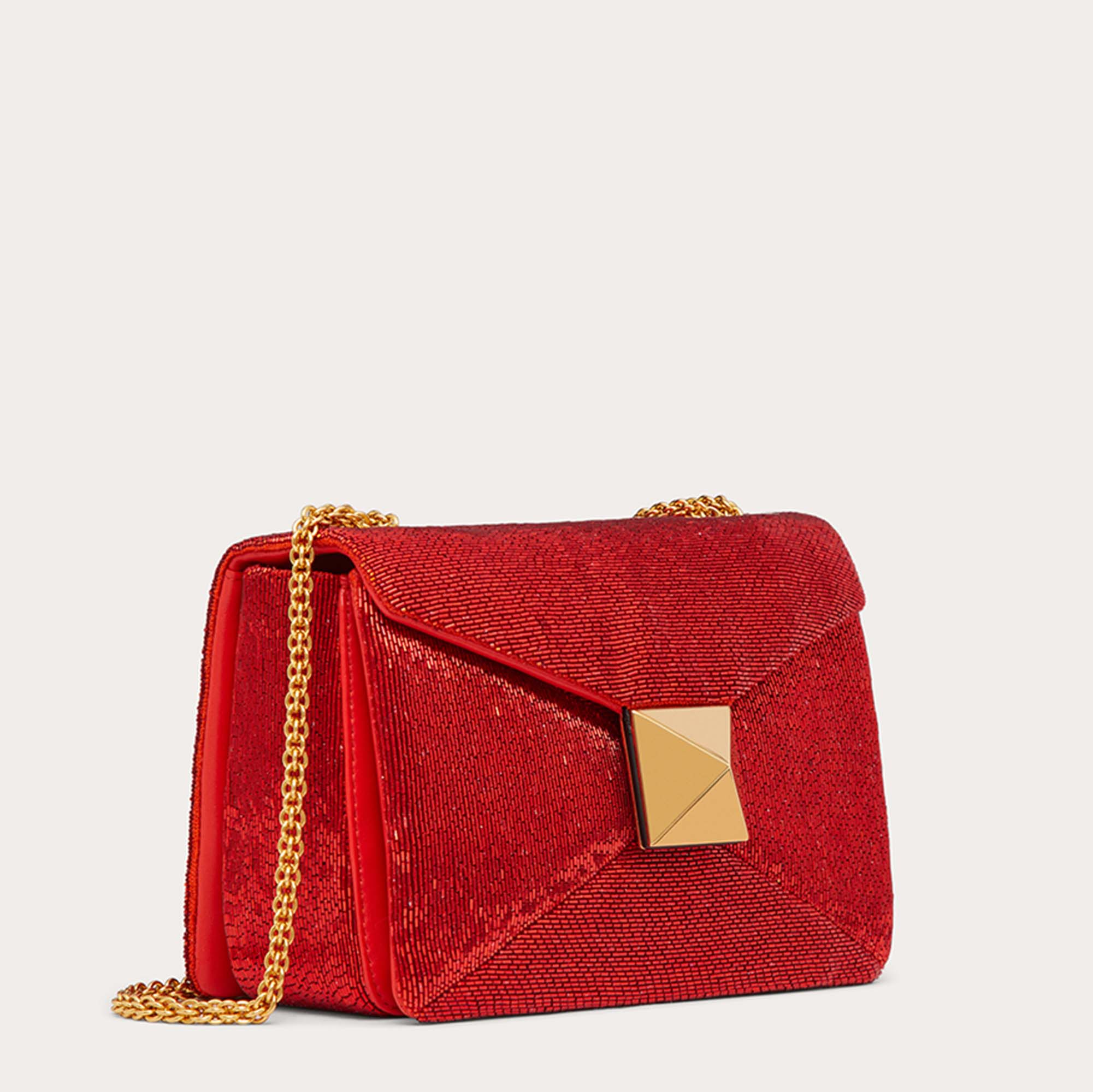 

Valentino Red Beaded Leather One Stud Shoulder Bag