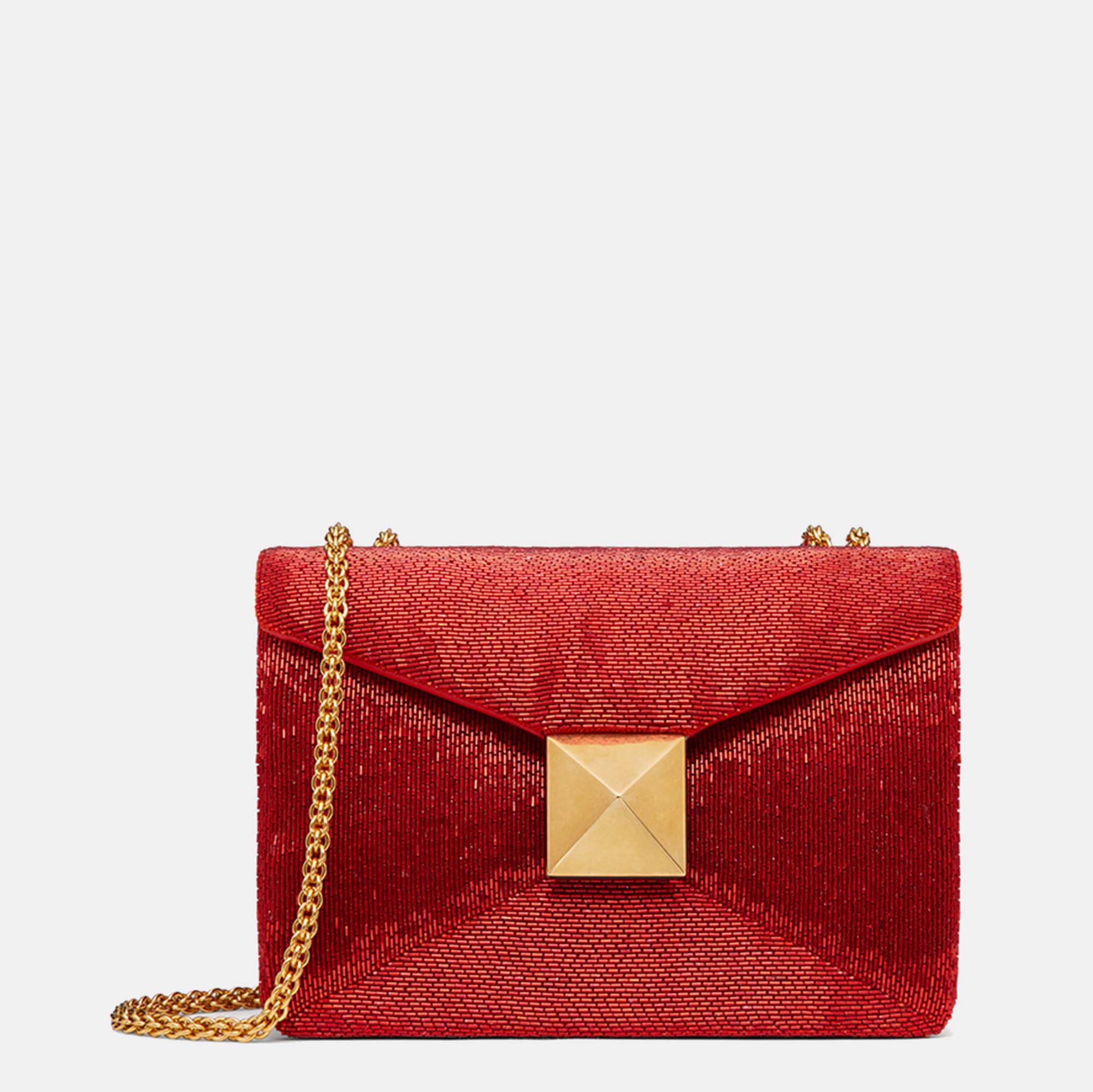 Click to view more detailed imagery on our partner's website Pre-owned Valentino Garavani Red Beaded Leather One Stud Shoulder Bag