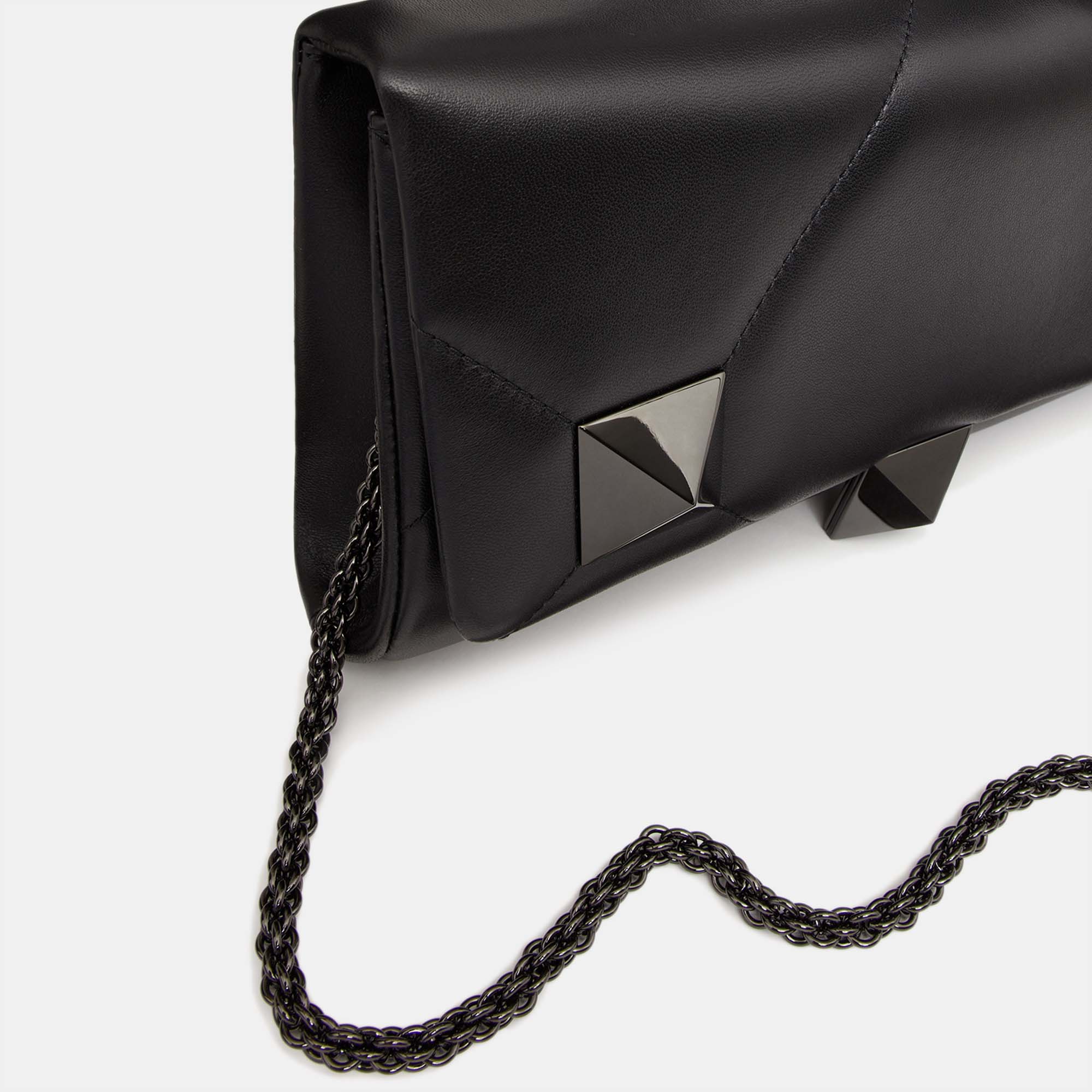 

Valentino Black Woven Leather Roman Stud Clutch