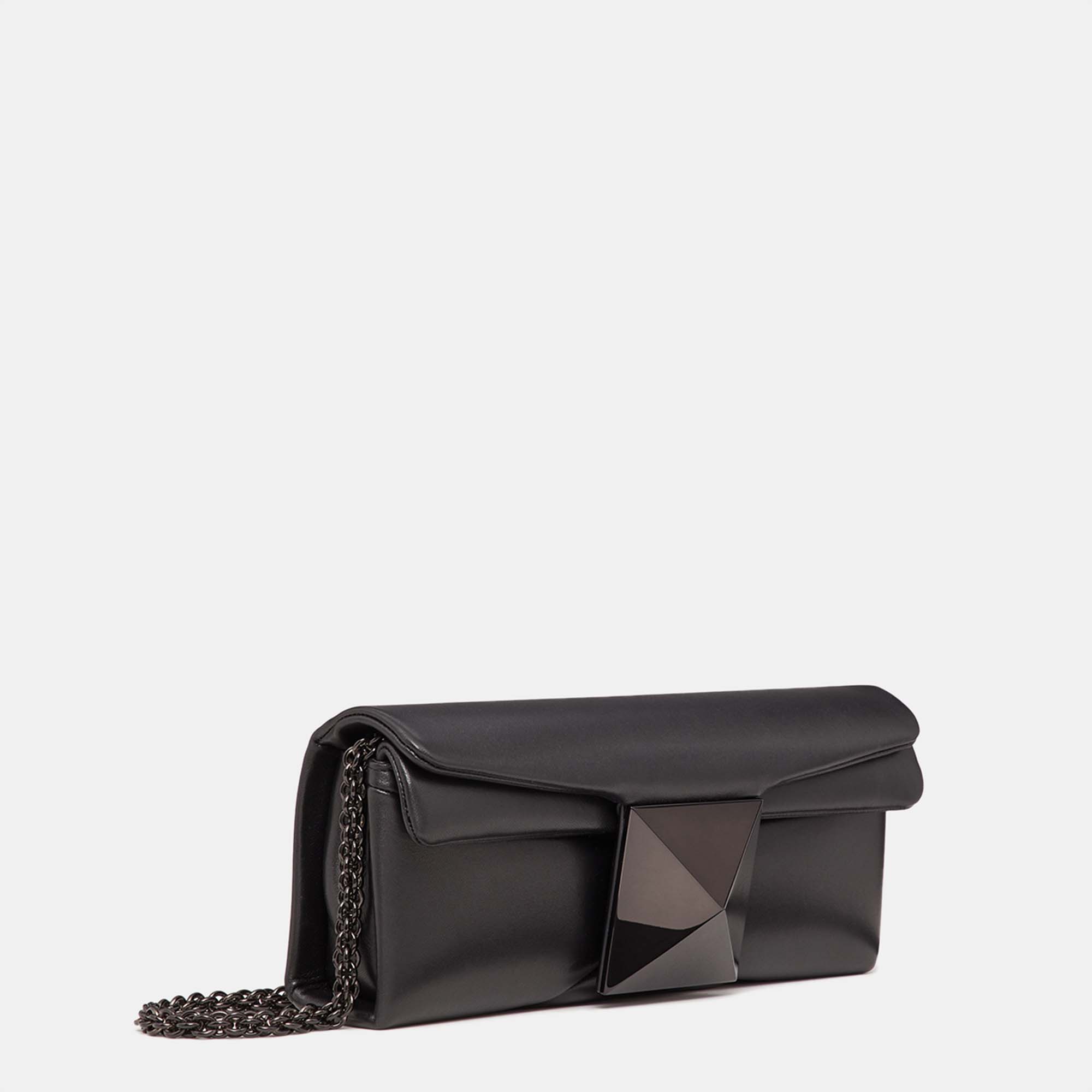 

Valentino Black Leather One Stud Chain Clutch