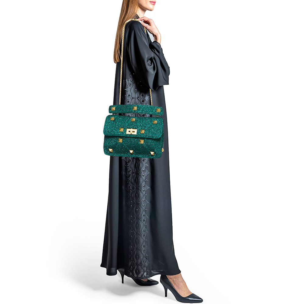 

Valentino Green Lurex Frabric Large Roman Stud Shoulder Bag
