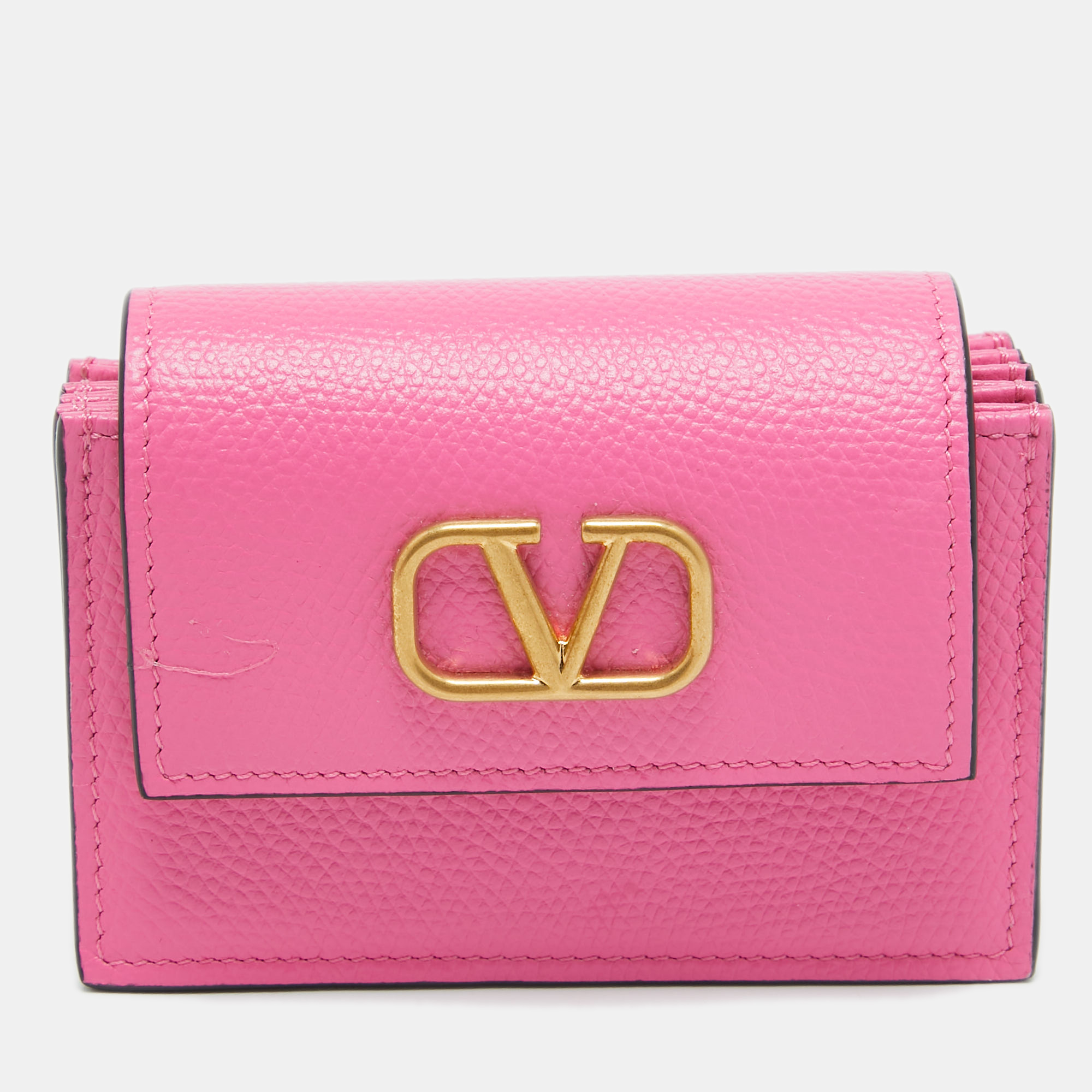 Pre-owned Valentino Garavani Pink Leather Vlogo Accordion Card Holder