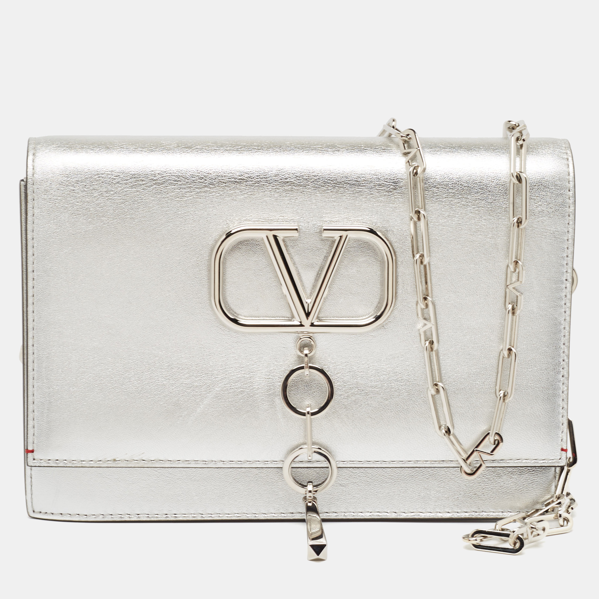 

Valentino Silver Leather  VCase Shoulder Bag