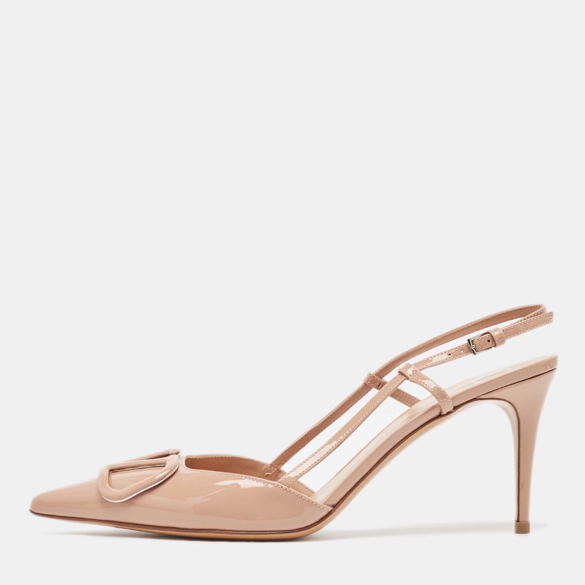 

Valentino Beige Patent Escape V logo Pumps Size