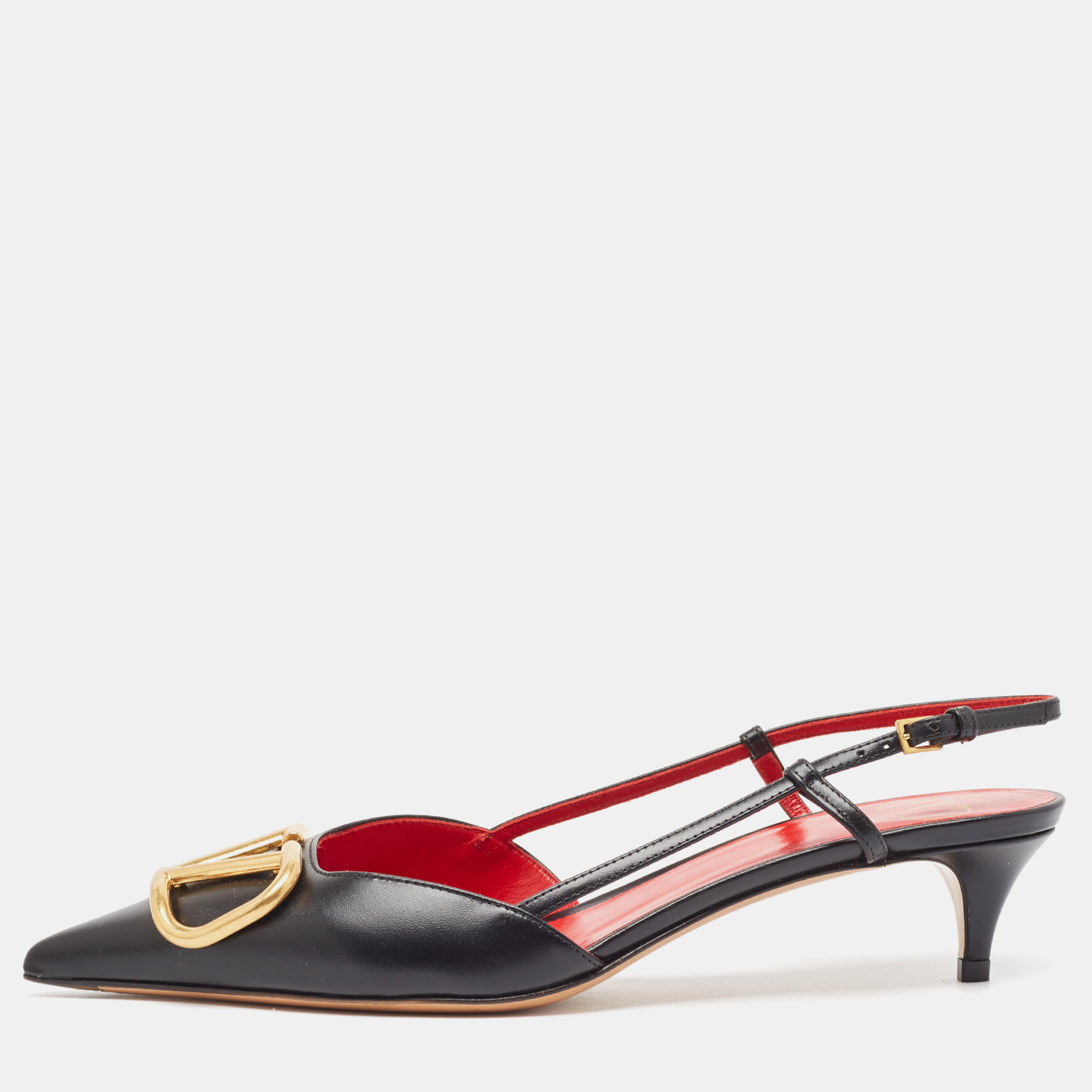 

Valentino Black Leather Escape V logo Pumps Size