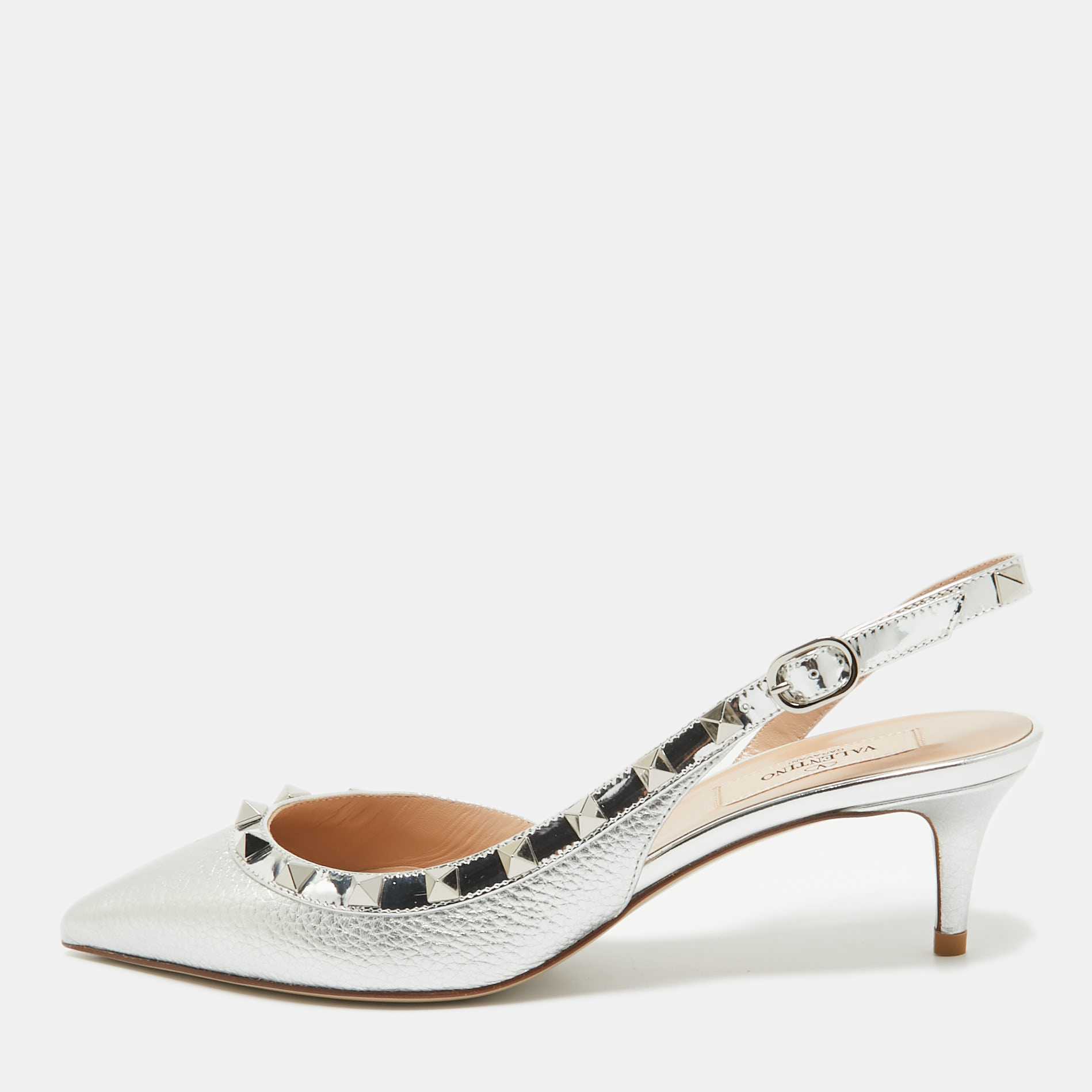 

Valentino Silver Leather Rockstud D'orsay Pumps Size