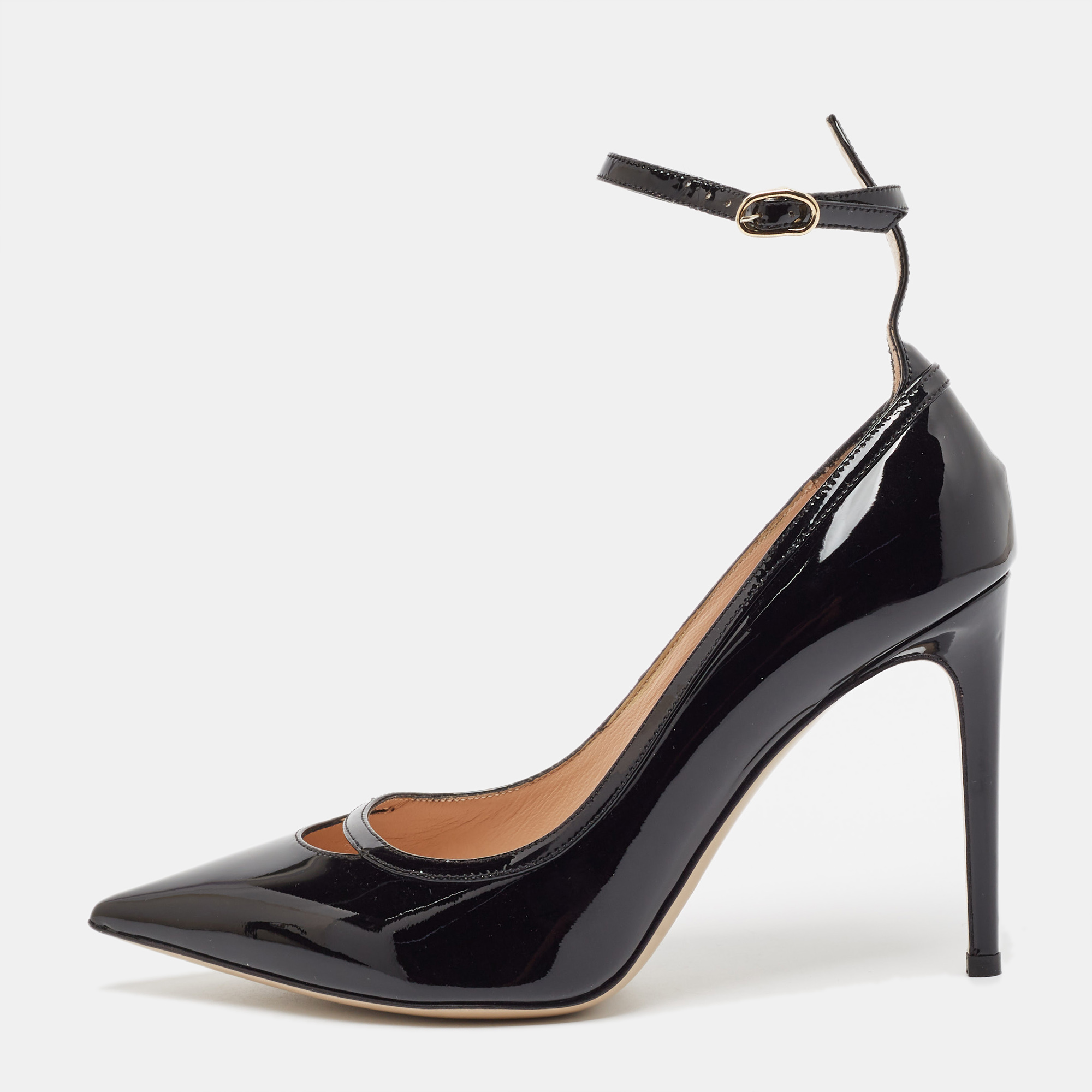 

Valentino Black Patent Leather Ankle Strap Pumps Size