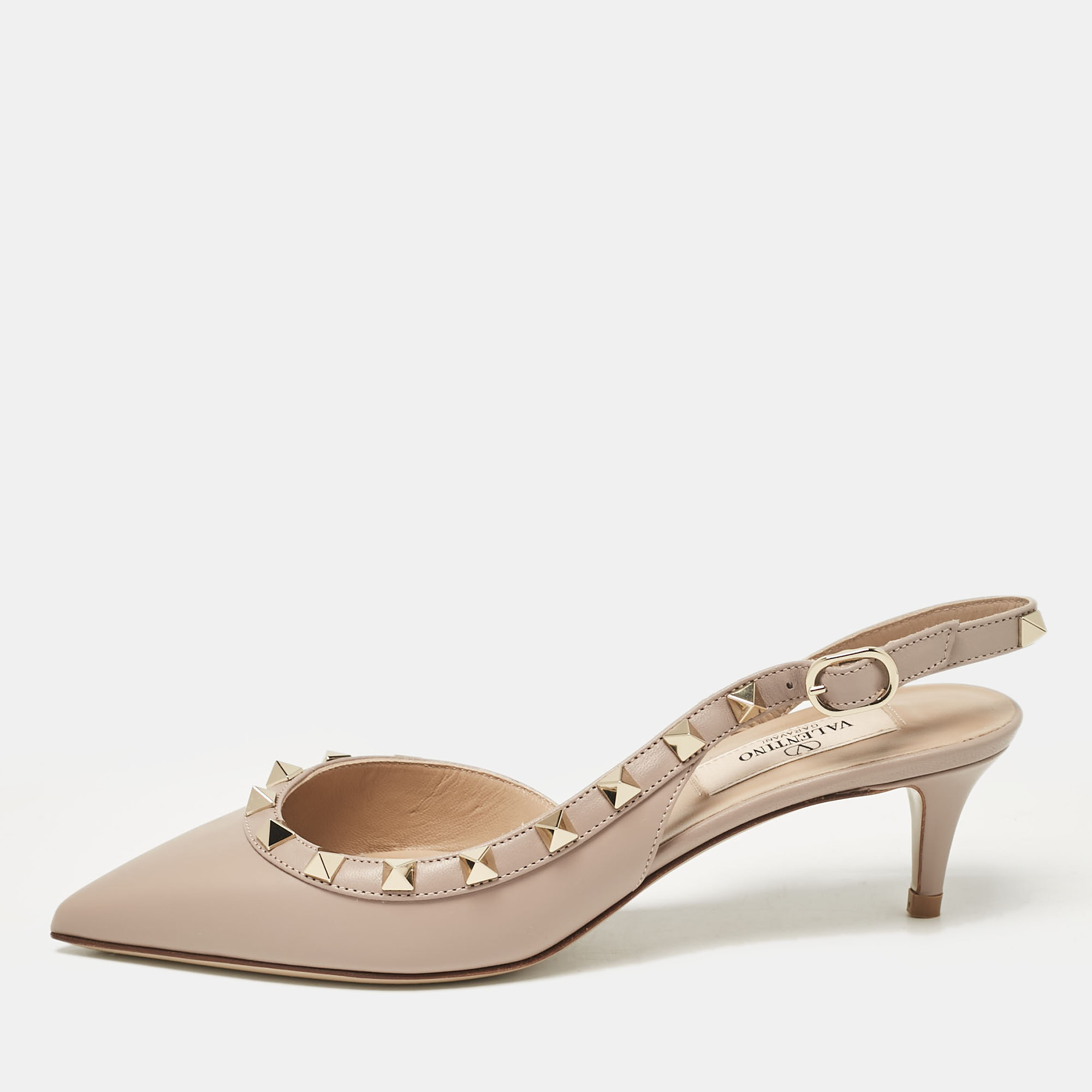 Pre-owned Valentino Garavani Beige Leather Rockstud Pumps Size 35