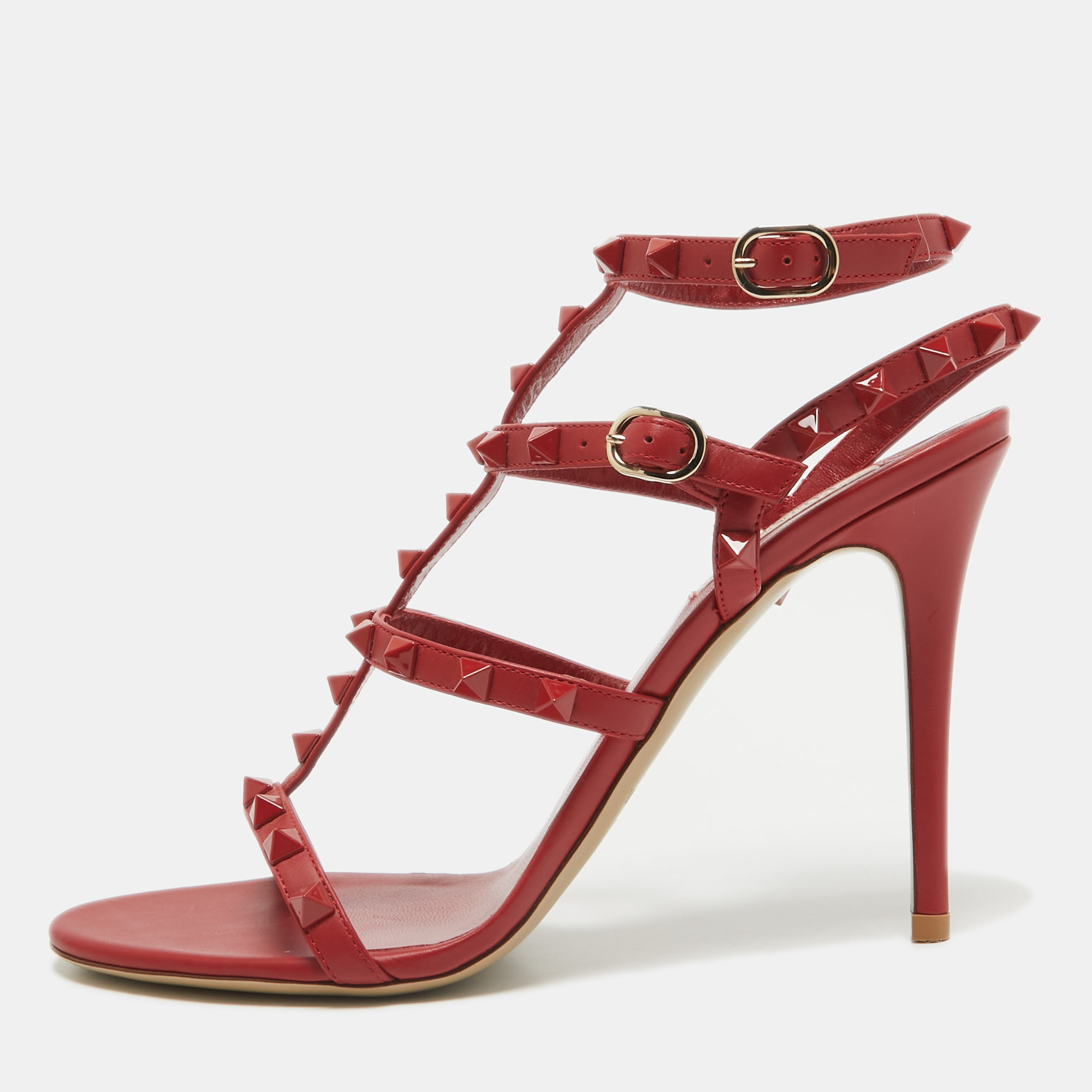 

Valentino Red Leather Rockstud Ankle Strap Sandals Size