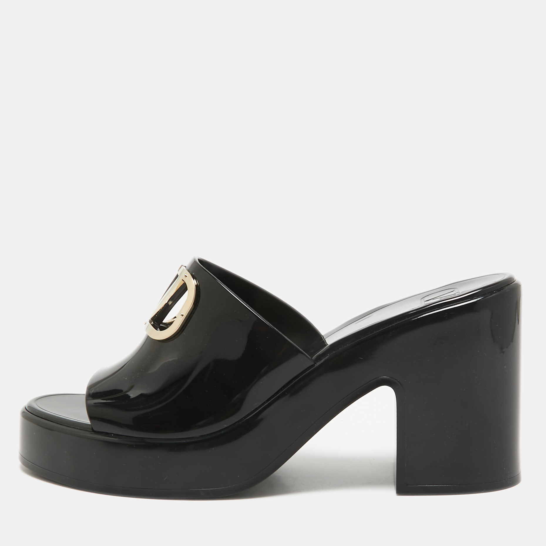 

Valentino Black Rubber VLogo Platform Mules Size