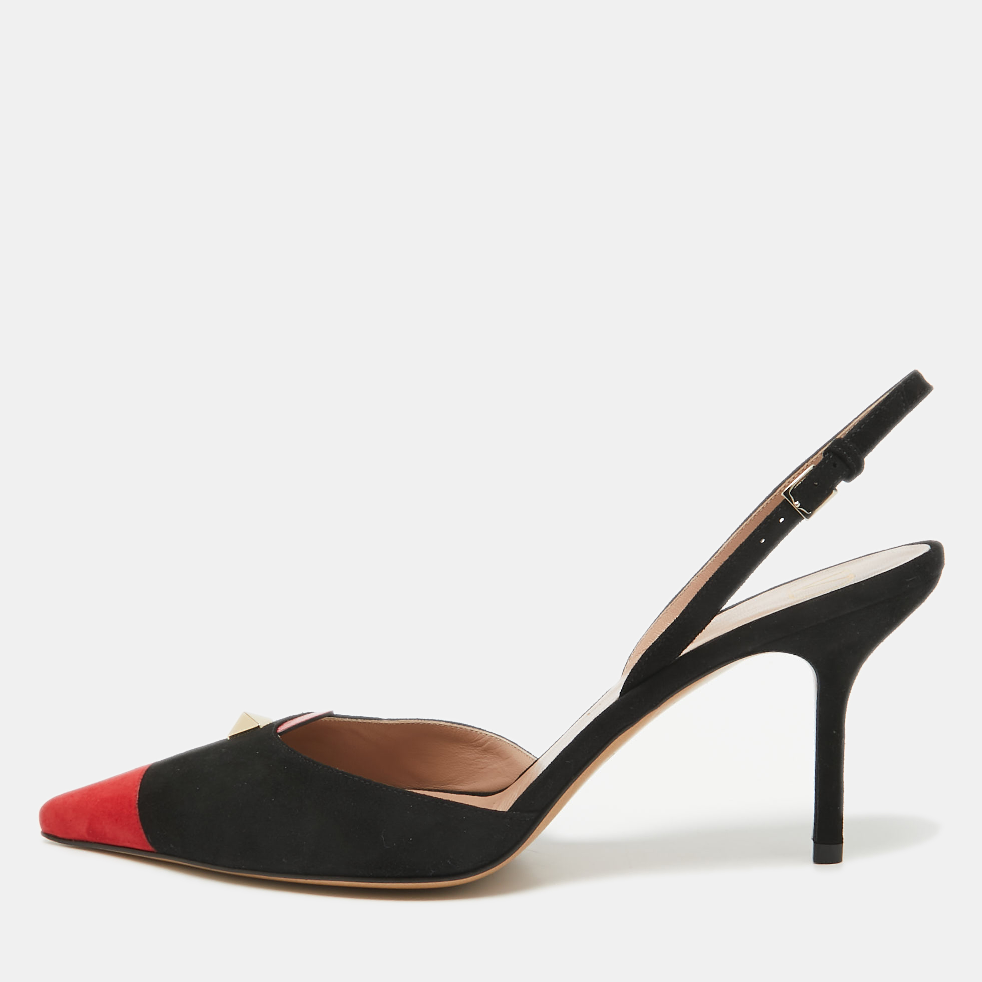 

Valentino Black/Red Suede Rockstud Slingback Pumps Size