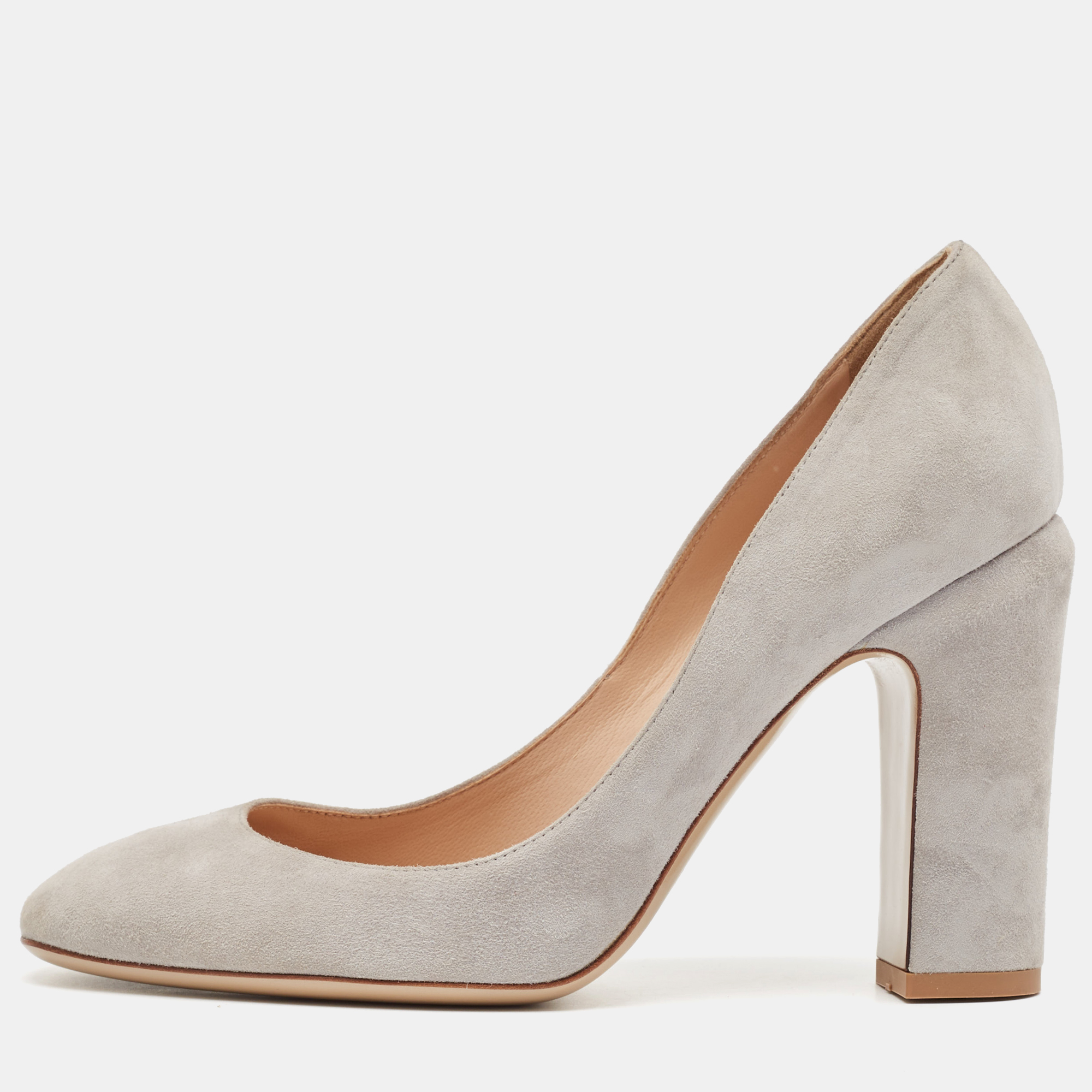 

Valentino Grey Suede Block Heel Pumps Size