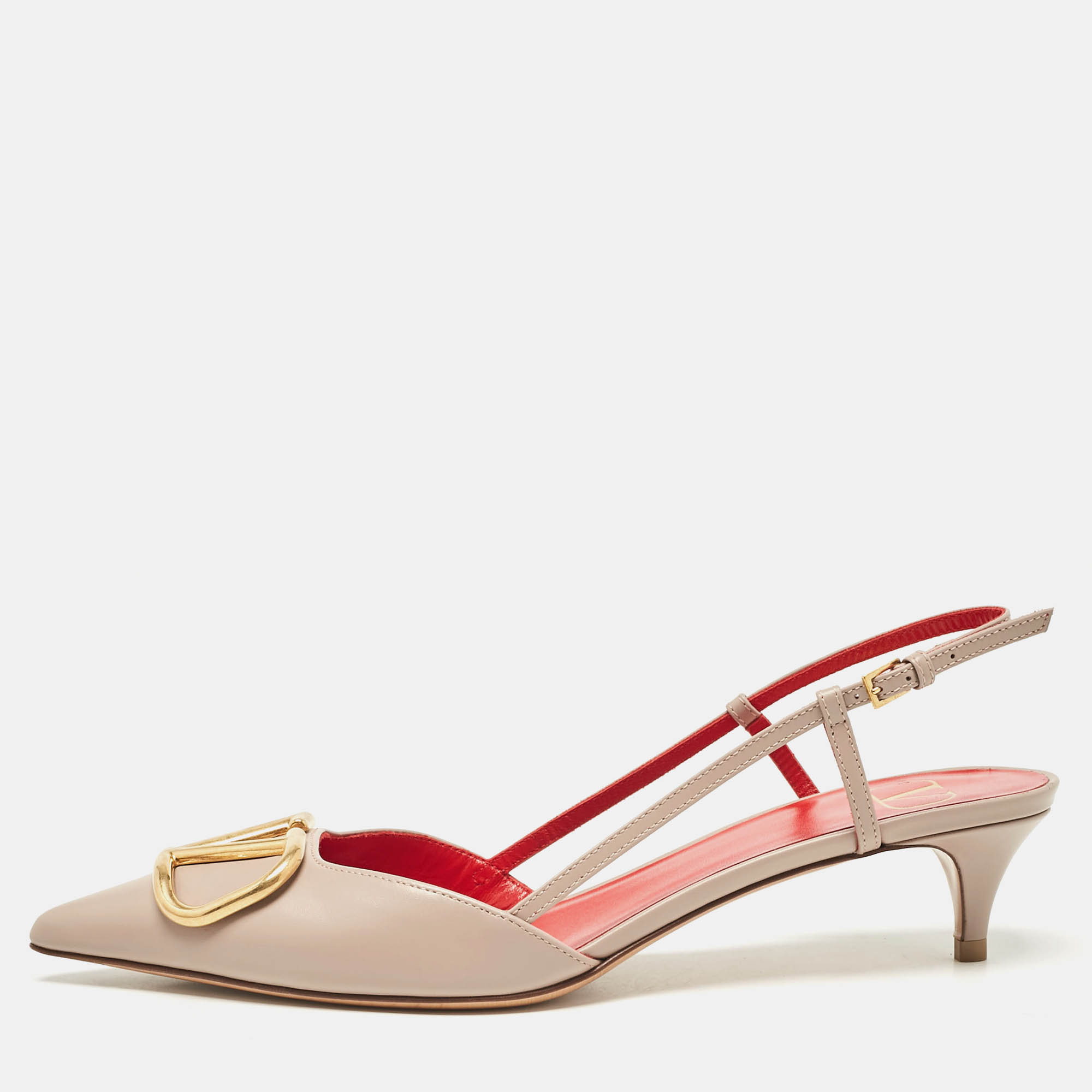 

Valentino Dusty Pink Leather VLogo Slingback Pumps Size